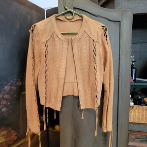 Haute Hippie Suede Lace Up Jacket Tan Size Small